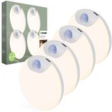 Brendz LED ronde Nachtlampje Bewegingssensor, USB-C Oplaadbaar, Magnetisch, 4 stuks, Warm Wit 3000K, Dimbaar