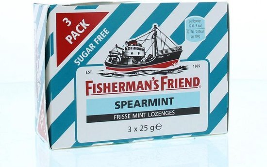 Fishermansfriend Spearmint suikervrij 25 gram 3 stuks