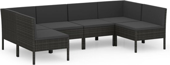 vidaXL 6-delige Loungeset met kussens poly rattan zwart