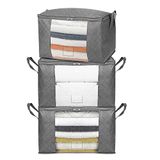 Amazon Basics Opvouwbare opbergzakken met groot kijkvenster en handgrepen, kubus met ritssluiting, 3 stuks, grijs