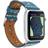 VENTA® Lederen armband voor Apple Watch 1/2/3/4/5 wisselarmband, compatibel met Apple Watch, vervangende armband, echt leer (42-44 mm/petrol/VA2-BRN4) + adapterset, zilver