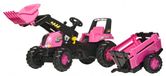 Rolly Toys traptractor Kid Junior met voorlader en aanhanger roze.