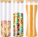 Sans marque Contenants alimentaires en verre - Set de 3 - 1500 ml et 2100 ml - Couvercle en bambou - Hermétique - Transparent