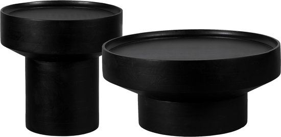 Lewis & Loft Salontafel Luus - Mangohout - Rond - Zwart - Set van 2