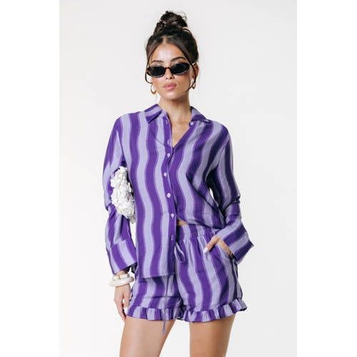 Colourful Rebel loose fit gestreepte casual short met ruches - lavendel