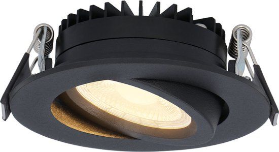HOFTRONIC Rome Badkamer inbouwspot Zwart - Lage inbouwdiepte 27mm - Kantelbaar en Dimbaar - 2700K Warm wit 6W 500lm - Grote inbouwspot 83mm - voor buiten, woonkamer, slaapkamer en badkamer - IP44 waterdicht
