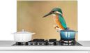 KitchenYeah Spatscherm keuken 90x60 cm - IJsvogel - Aluminium