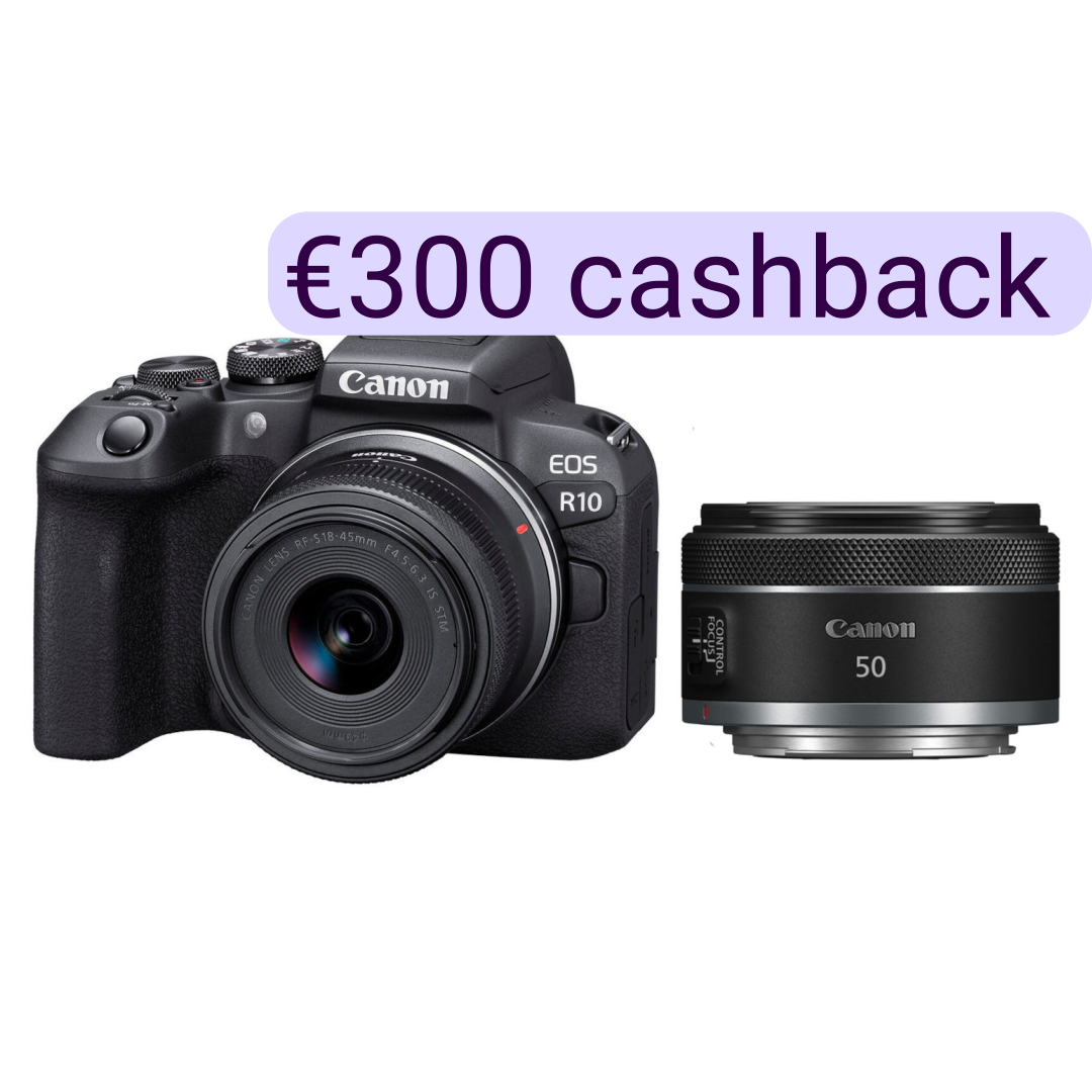 Canon EOS R10 systeemcamera Zwart + RF-S 18-45mm + RF 50mm