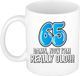 Bellatio Decorations Verjaardag cadeau mok 65 jaar - nu ben ik echt oud! - blauw - 300 ml - keramiek
