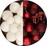 Kaemingk B.V. Boules de Noël 60x pièces - mélange rouge foncé/laine blanc - 4-5-6 cm - plastique - décoration de Noël