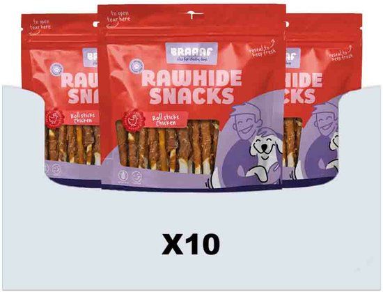 Braaaf Hondensnack Rol Sticks Kip 12,5 cm - 10 x 300 gr - Voordeelverpakking