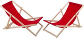 Marque non spécifiée Set de 2 chaises longues en hêtre - Rouge