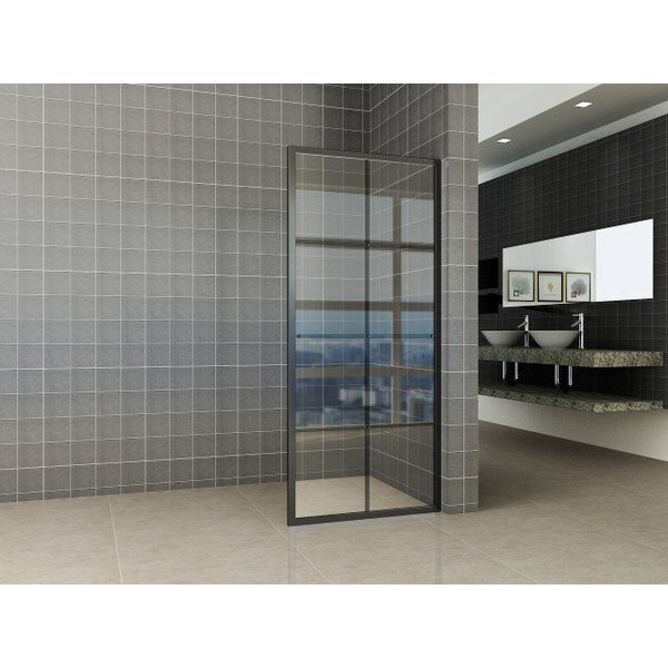 Wiesbaden inloopdouche 90x200cm met 10mm helder NANO glas met handdoekhouder zwart mat 20.3960