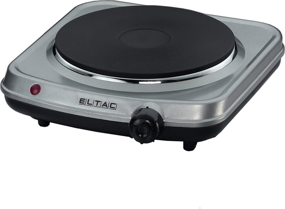 ELTAC EK 18 Elektrische kookplaat, roestvrij staal, breedte: 18 cm, gietijzeren verwarmingsplaat, oververhittingsbeveiliging