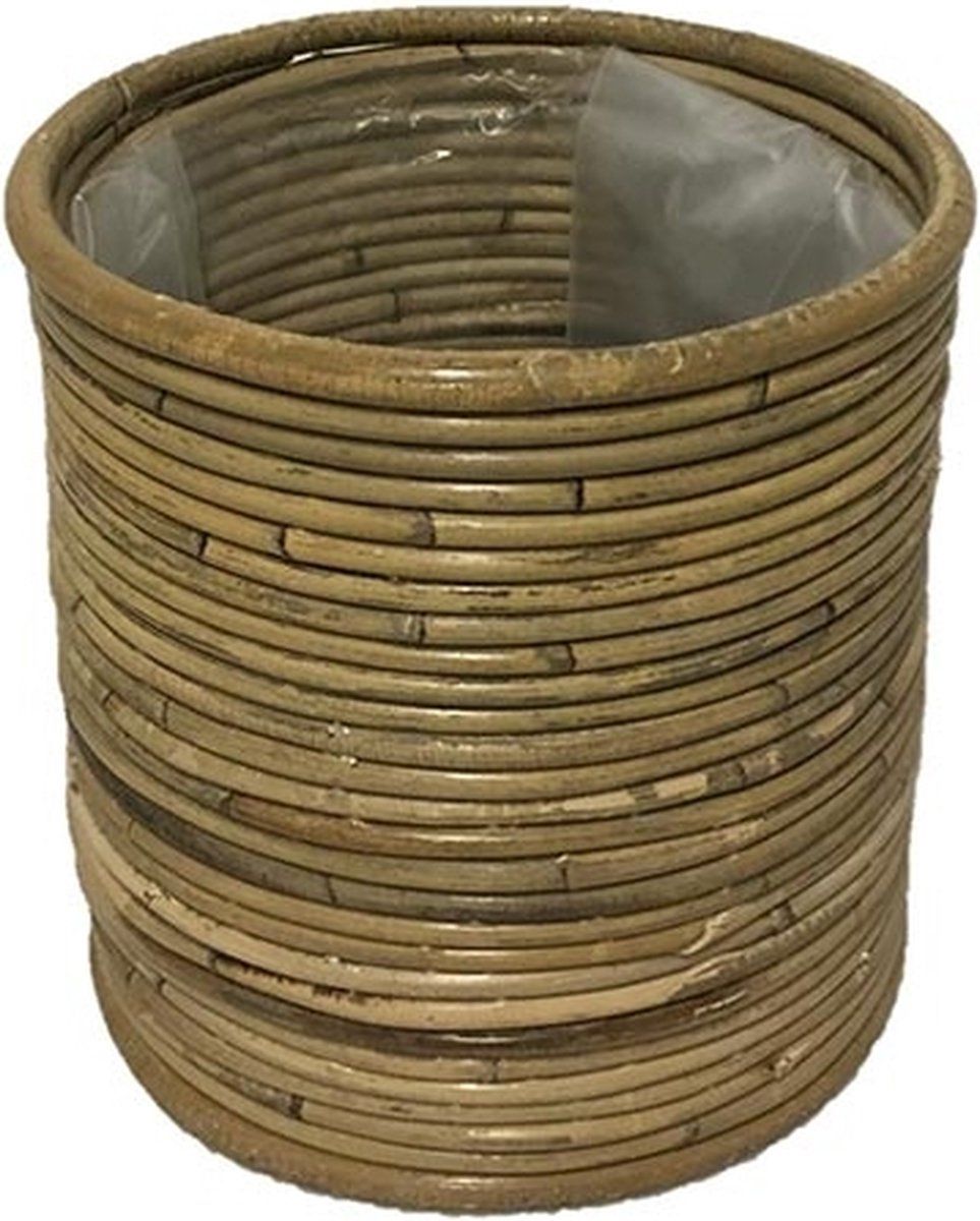 Van der Leeden Pot Rond Streep Grey - 20x20 cm - Bruin - Rotan