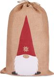 BRUBAKER Kerstmis Tas Kabouter - 80 cm Cadeauzak Kerstmis - Kerstman Jute Zak met Koord voor het Inpakken van Geschenken - Kerstman Kabouter met Baard en Grote Neus