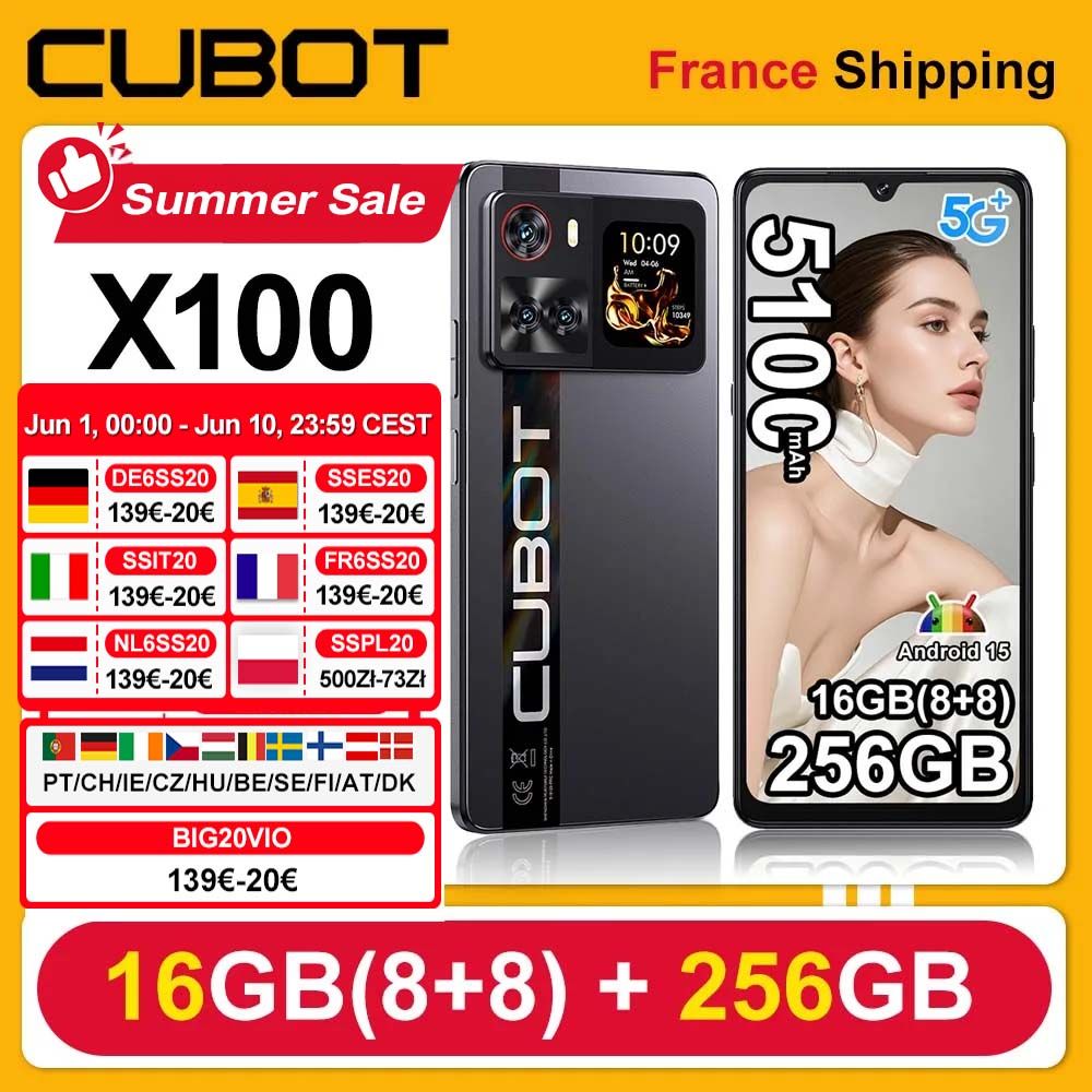 Cubot X100 Android 15 5G Smartphone 6.88" 120 Hz, 16 GB RAM, 256 GB ROM, 64 MP Camera, 5100 mAh, 33 W, NFC