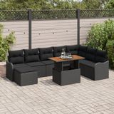vidaXL Tuinbank Set 9-delig Zwart Polyrattan en Gepoedercoat Staal