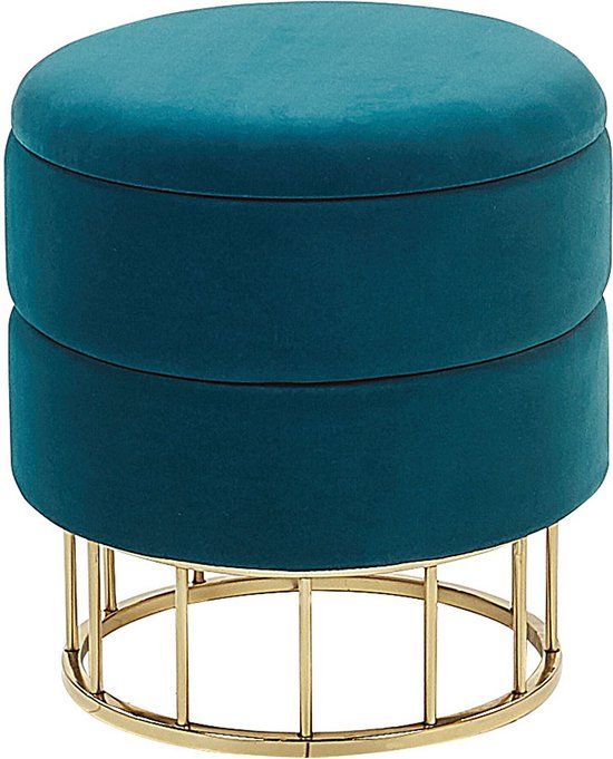 Beliani ELGIN Poef - Blauw - 37 cm - Fluweel - Design - Velvet