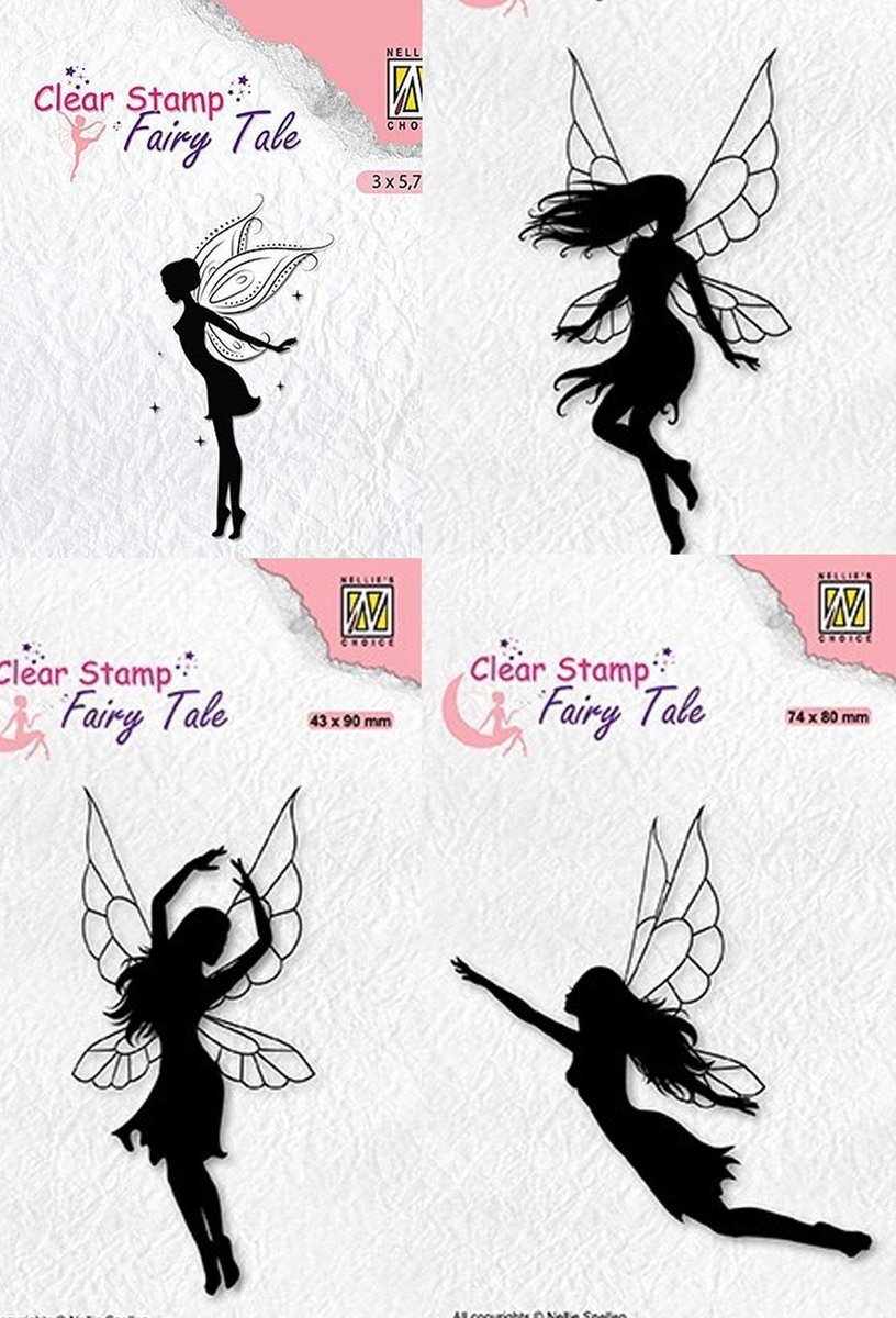 Nellie`s Choice Fairy Tale - Set van 4 Transparante Stempels - Maak mooie kaarten en andere creatieve projecten