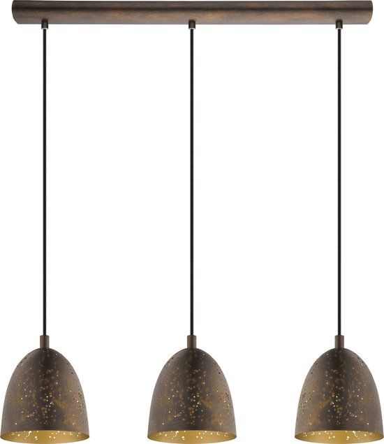 EGLO Safi Hanglamp - E27 - 70 cm - Bruin/Goud - 3 Lichtpunten