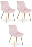 LEOBERT Set van 3 eetkamerstoelen BERA - Lichtroze fluweel - Metalen poten met eikenlook - Modern design