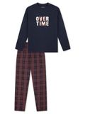 SCHIESSER Pyjama lang nachtblauw geruit katoen 164
