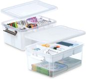 Ibenzoa® Boîte de rangement portable avec couvercle, 16 litres, plastique avec plaque de construction et inserts – Organiseur multifonctionnel
