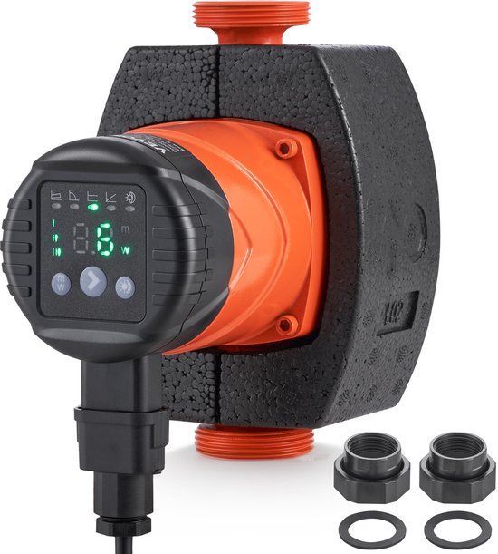 VEVOR Warmwatercirculatiepomp Energiezuinige Hoogrendementscirculatiepomp ECM Permanente Magneetmotor 220V 22W, 50 L/min Max. Stroomsnelheid, 4 M Maximale Lift, 1-1/2" Schroefdraadverbinding, 5 Intelligente Regelstanden Laag Geluidsniveau