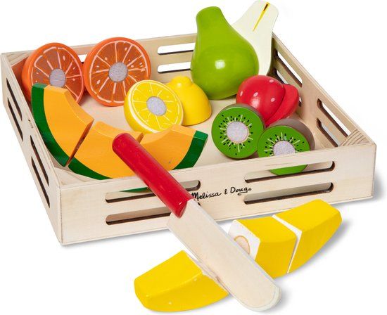 Melissa & Doug Set met snijdbaar fruit - The Original (houten speeleten, houten kratje, 17 speelstukjes)