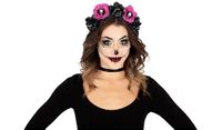Catrina FIESTAS GUIRCA Catrina haarband met bloemen, lila en zwart