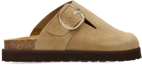 Sacha - Dames - Taupe suède clogs met gesp - Maat 36
