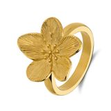 Lucardi Dames Stainless steel goldplated ring bloem - Ring - Staal - Goudkleurig - 16 / 50 mm