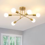 Comely Industrieel Plafonniers, 6-Lichts E27 Vintage Metalen Plafondlamp, Gouden Retro Sputnik Plafondlamp voor Woonkamer Keuken Eetkamer Slaapkamer, Diameter 52 CM
