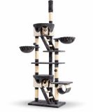 belviona XXL kattenkrabpaal 230-250 cm, met plafondspanner & huisjes, grijs/wit