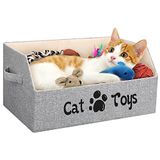 LOVSTORAGE Grote kattenspeelgoeddoos, 2 keer dikkere opbergmand, opvouwbaar, robuust, voor het organiseren van huisdierspeelgoed, lekkernijen, kleding en accessoires
