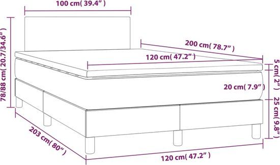 vidaXL Boxspring met matras stof donkergrijs 120x200 cm