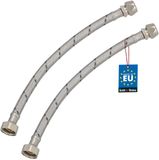 KOTARBAU® 2 Stuks - Flexibele Aansluitslang 1/2“x3/8“ - Aansluitslang Armatuur 30 cm - Flexibele Kraanslang - Wartelmoer x Knelkoppeling - Sanitaire Aansluitslang - Gevlochten Roestvrijstalen Aansluitslang