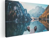 Artaza Canvas Schilderij Twee Bootjes Op Het Meer In De Bergen - 120x60 cm - Foto Op Canvas