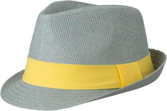 Bellatio Street style trilby hoedje lichtgrijs met geel L/xl 58 cm