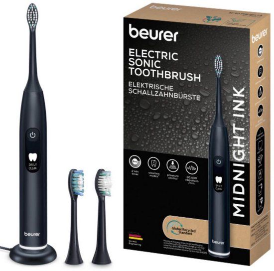 Beurer SC 50 Sonische Elektrische Tandenborstel - Midnight Ink - 5 Poetsstanden - Druksensor & Timer - 22 dagen Accuduur - 2 Opzetborstels - USB Laadplaat - Gerecycled - 3 Jaar Garantie