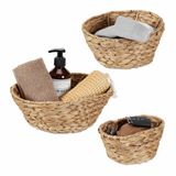 Relaxdays Opbergmand Set van 3 Waterhyacint Gevlochten Natuurlijk Lichtbruin Ovaal 28x21.5x9cm