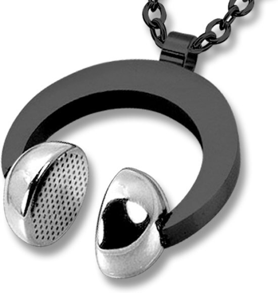 Amanto Ketting Emlyn Black - Heren - 316L Staal PVD - Muziek - Koptelefoon - 26x31 mm - 60 cm