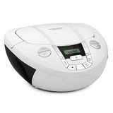 TechniSat VIOLA CD-1 - draagbare stereo cd-speler, boombox met praktische draaggreep (radio voor kinderen, FM-radiotuner, bluetooth-ontvangst, 2 x 1 W RMS-vermogen, net- en batterijvoeding) wit
