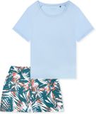 SCHIESSER Pyjama Kort Dames Lichtblauw Gebloemd 65% Modal 35% Katoen Maat 36