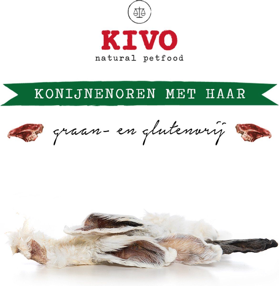 Kivo Petfood - 2x Hondensnack Konijnen oren met haar - 200 gram - Graanvrij en Glutenvrij