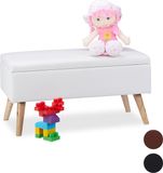 Relaxdays hocker met opbergruimte - 40 l - met deksel - houten poten - kunstleer - 40x80x39,5 cm - wit