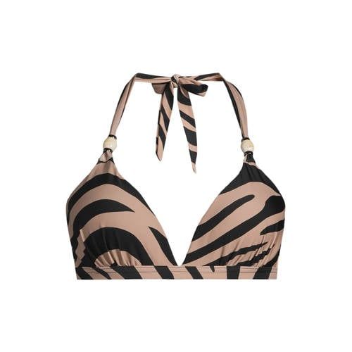 BEACHWAVE voorgevormde halter bikinitop zwart/taupe