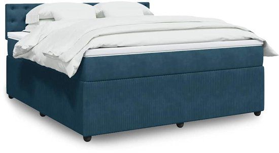 vidaXL Boxspring met matras fluweel blauw 180x200 cm
