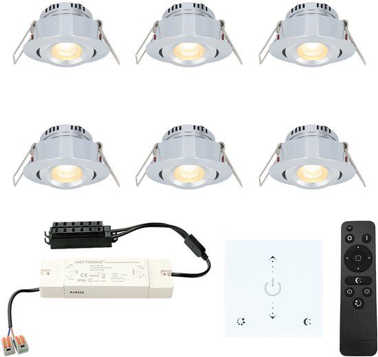 HOFTRONIC Granada - LED Inbouwspot Set - 6x3W - Dimbaar & Kantelbaar - IP44 - Grijs